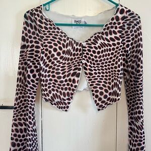 Princess Polly Pink & Black Optical Dot Long Sleeve Crop Top